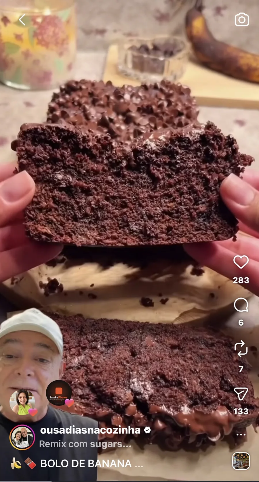 Bolo de banana com chocolate
