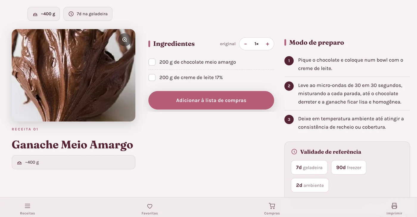 Receita de Ganache Meio Amargo com rendimento e validade